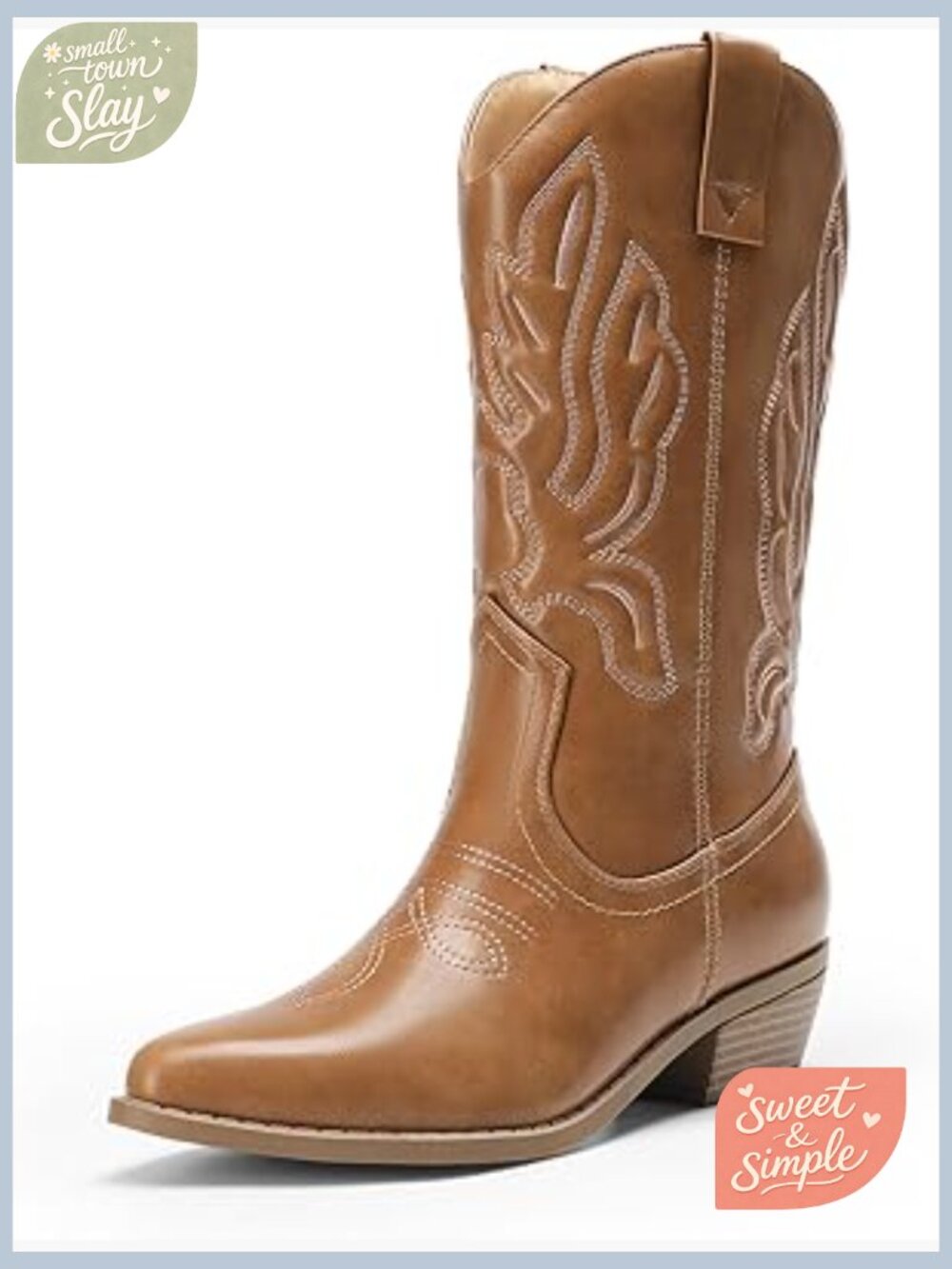 Women's Cowboy Boots Mid Calf Cowgirl Boots Embroidery Stitched Western